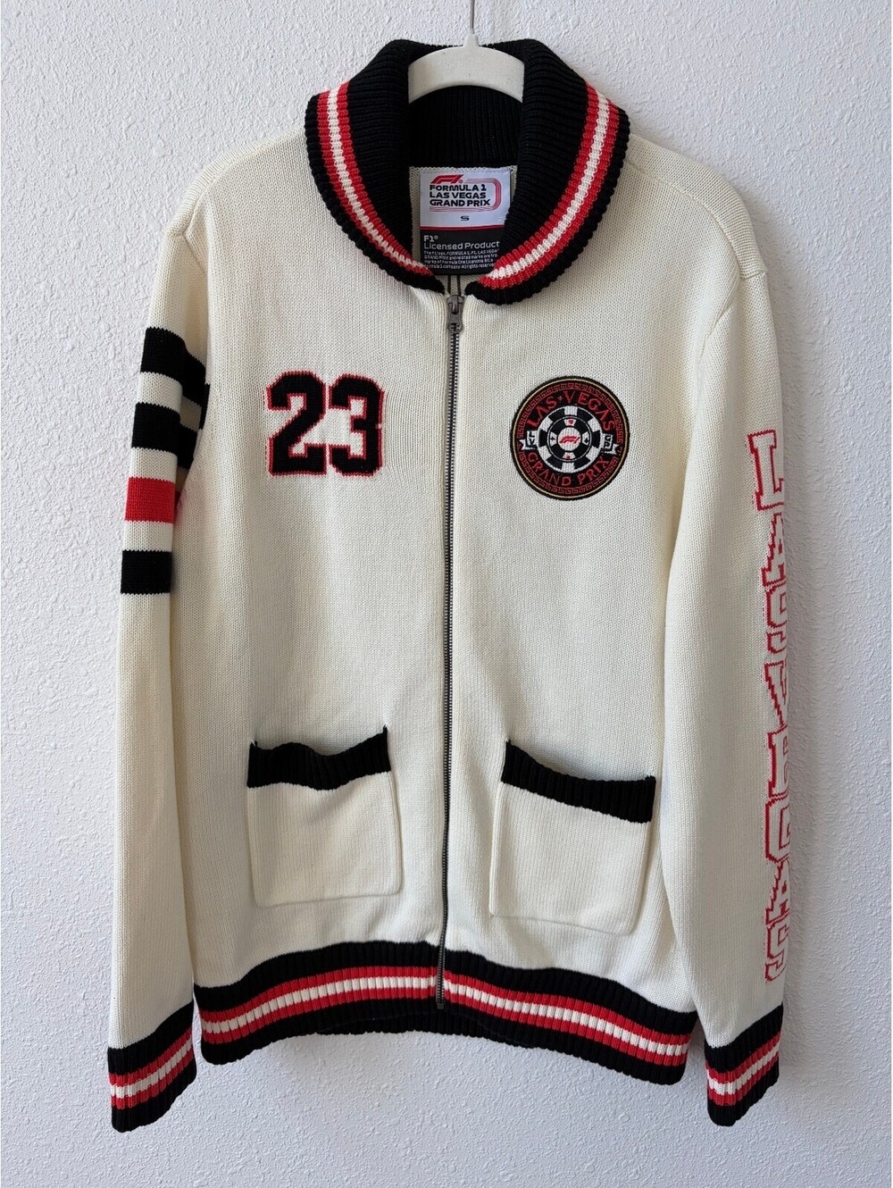 F1 Formula 1 Las Vegas Grand Prix Cotton Knit Cardigan Check Embroidered